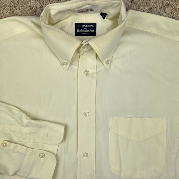 Gitman Bros For Fashion Post Louisville Button Up Shirt 16 33 Solid Pale Yellow - Picture 1 of 9